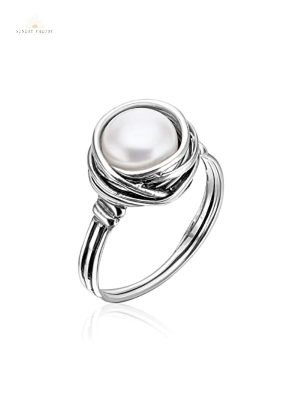 925 Sterling Silver Fresh Water Pearl Ring Vintage Wire Wrap Statement